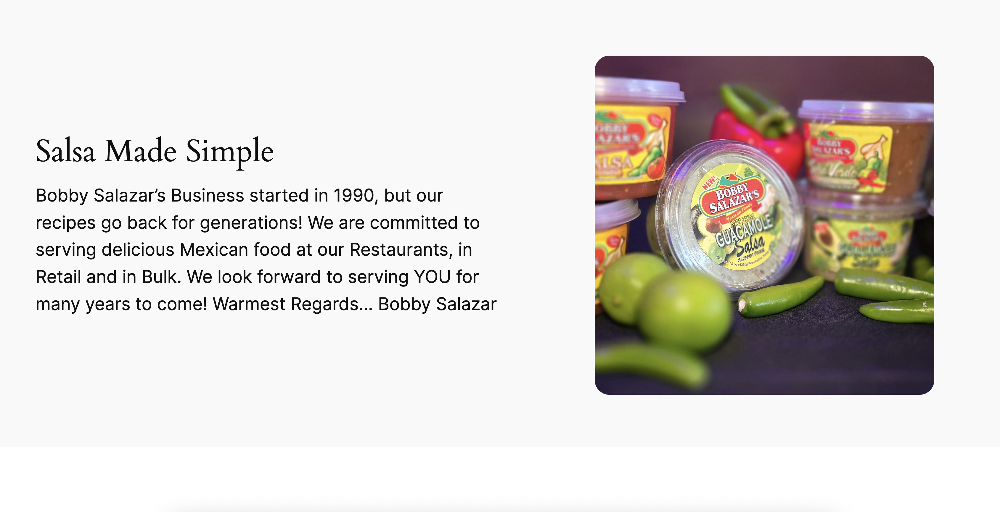 Bobby Salazar’s — Family-run Mexican food since 1990 — restaurants, catering, retail salsa, and recipes that go back generations.